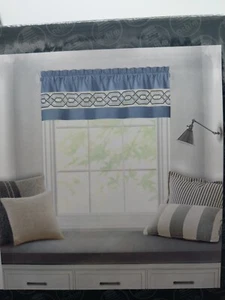 Achim Paige Decorative Valance 55in W x 13in L Blue Geometric Lattice - Picture 1 of 9