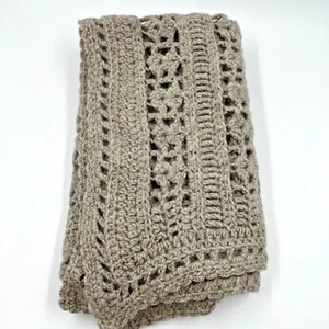 Vtg Handmade Crochet Baby Blanket Afghan Throw Gray Wool Unisex Shabby 30 x 32 - Picture 1 of 5