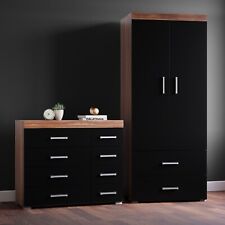 2 Door Wardrobe & 4+4 Chest of Drawers in Black & Walnut Bedroom Furniture 8 Set