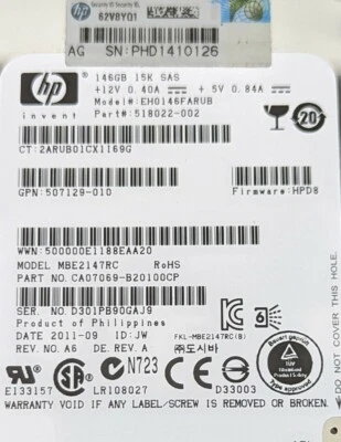 FESTPLATTE HP EH0146FARUB 146GB SAS 2.5" 15K - Bild 1 von 2