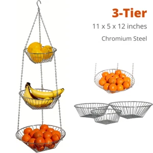 3-Tier Wire Hanging Kitchen Basket Fruit Vegetable Organizer Plant Storage NEW - Picture 1 of 5