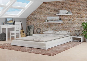 Letto a terra extra-lungo Futon letto extrabasso in legno 140x220 pino bianco - Foto 1 di 11