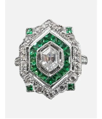 Anillo nupcial sorpresa de diamantes esmeralda creado en laboratorio Art Deco vintage en plata 925 Foto 1 de 4