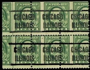 498, Used OG 1¢ Freak Error Block/6 Precancelled Chicago, IL - Stuart Katz - Picture 1 of 1