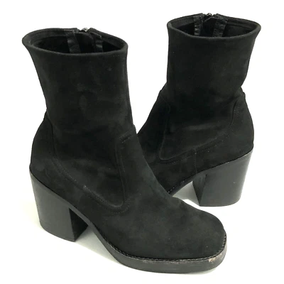 Jeffrey Campbell Maxen 2 Botines Gruesos de Gamuza Sintética 8 Negros Tacón Bloque Cremallera Lateral Foto 1 de 4