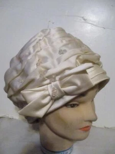 Charo Original White Satin Womens Beannie Hat One Size - Picture 1 of 8