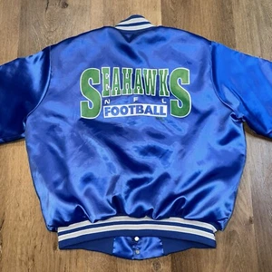 Vintage 80s Seattle Seahawks Jacket Chalk Line Bomber Satin Coat Shiny Medium - Bild 1 von 16