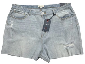 Rewind LA Junior's Distressed Mini Denim Shorts Raw Hem Size 17 / 33W Light Blue - Picture 1 of 6