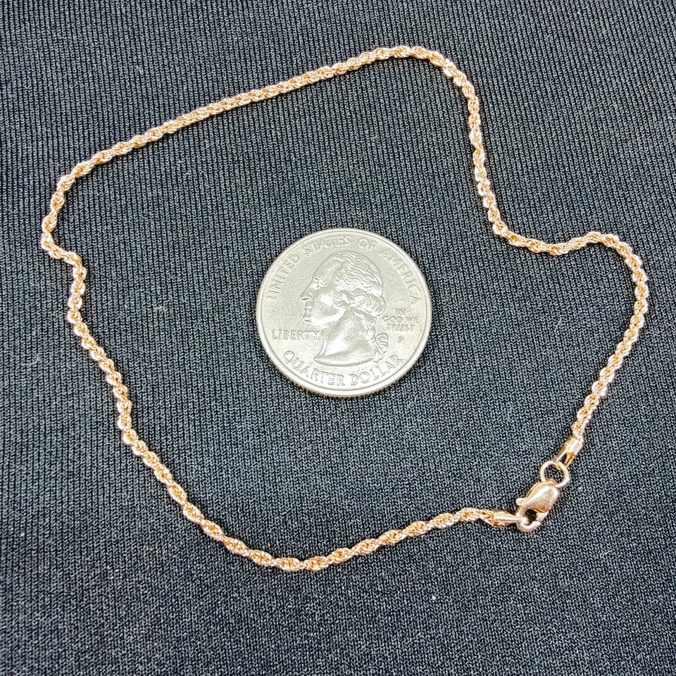 Tobillera giratoria de cadena de cuerda hueca de oro rosa macizo de 14K 10 pulgadas 1,5 mm 0,90 gramos Foto 1 de 1
