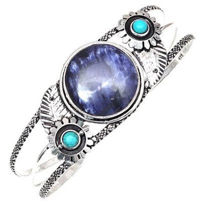 Антикварные ювелирные браслеты-манжеты из синего содалита с драгоценными камнями 7 дюймов регулируемые - Изображение 1 из 4