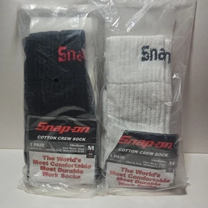 2 PAIRS - Snap-on Crew Socks Men's Black / White Medium Size 5-9 - Picture 1 of 2
