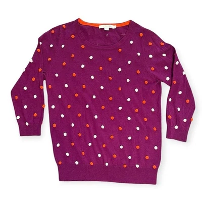 Suéter Pullover Boden Púrpura Manga Larga Mezcla Lana Multicolor Pom Pom Talla 8 Foto 1 de 4