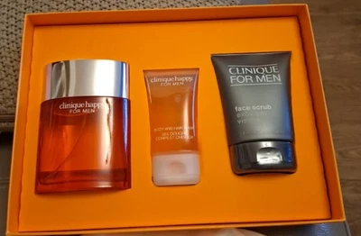 Clinique Happy For Men Gift Set 100ml EDT , 100ml face scrub, 50ml body wash  - Image 1 of 4