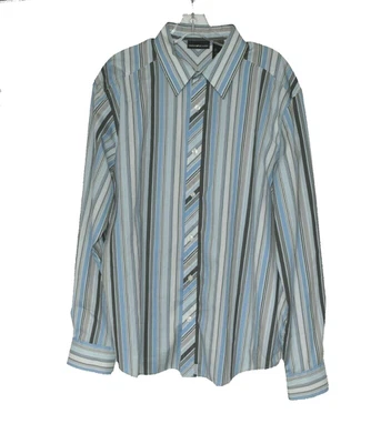 DKNY Jeans Blue Brown White Striped Button Down Men's XL Dress Shirt  - Image 1 of 3