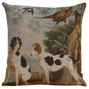 Throw Pillow Cover  - Hunting Dogs - Tapestry Woven Cushion Cover - 19x19 in New - Picture 1 of 9