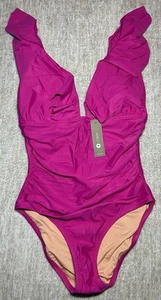 Neu mit Etikett J. Crew Rüschen Rüschen Einteiler Badeanzug BARBIE PINK Gr. 6 Schlankmacher - Bild 1 von 5