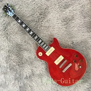 Guitarra Eléctrica LP 6 Cuerdas Rojo Llamado Arce Superior P90 Pastillas Cuerpo Sólido Tuerca Huesa - Imagen 1 de 8