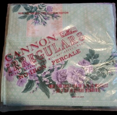 Vintage Cannon Irregular Percale Twin Flat Sheet NOS NEW Floral USA Curtains? - Image 1 of 4
