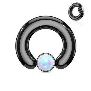 Captive Nipple Ring Heavy 8 Gauge 1/2" w/Opal 5mm Ball IP Black SET of 2 - Picture 1 of 4