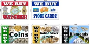 WE SELL COINS WATCHES JEWELRY STORE CARDS DIAMONDS PERF WINDOW DECALS 2' X 3' - Picture 1 of 8