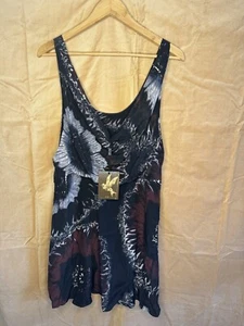 One Teelöffel Nacht Gänseblümchen Blumenkleid schwarz burgundisch Mini Freizeit Sommerkleid Boho - Bild 1 von 5