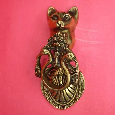 Handmade Brass Golden Cat Shape Door Knocker Antique Style Doorbell Home Decor - image 1 of 4