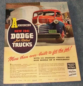 1941 Dodge Job-Rated Trucks Vintage Color Ad "Announcing New 1941 Dodge..." - Picture 1 of 1