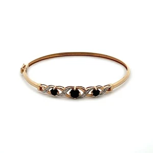 9Ct Yellow Gold, Sapphire and Diamond Hinged Bangle - Picture 1 of 9