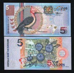 Suriname 5 GULDEN P-146 2000 Millennium BIRD UNC World Currency BILL BANK NOTE - Picture 1 of 6