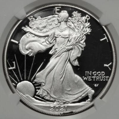 2021 NGC PF69 Curved Clip Silver Eagle Dollar Type 2 Mint Error Extremely Rare - Image 1 of 4