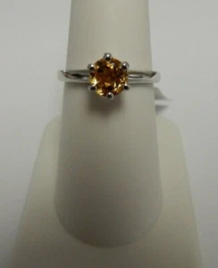 Size 8 Genuine Golden Citrine 6mm round Solitaire Sterling Silver Ring - Picture 1 of 12