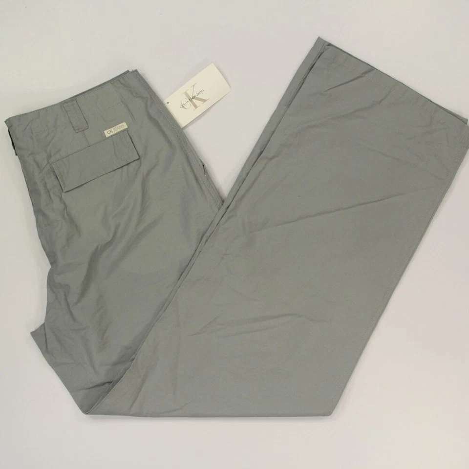 Pantalones chinos Calvin Klein de algodón/nylon de pierna ancha para mujer 10 grises años 90 Y2K de colección HK NOS Foto 1 de 4