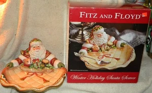 NUEVO PLATO DE SERVIDOR FITZ & FLOYD WINTER HOLIDAY SANTA PINTADO A MANO 12,5" EN CAJA - Imagen 1 de 6
