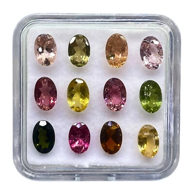 12 Pcs Natural Tourmaline 6x4mm Oval Cut Multi Color Loose Gemstones 5.18 Cts - Image 1 of 4