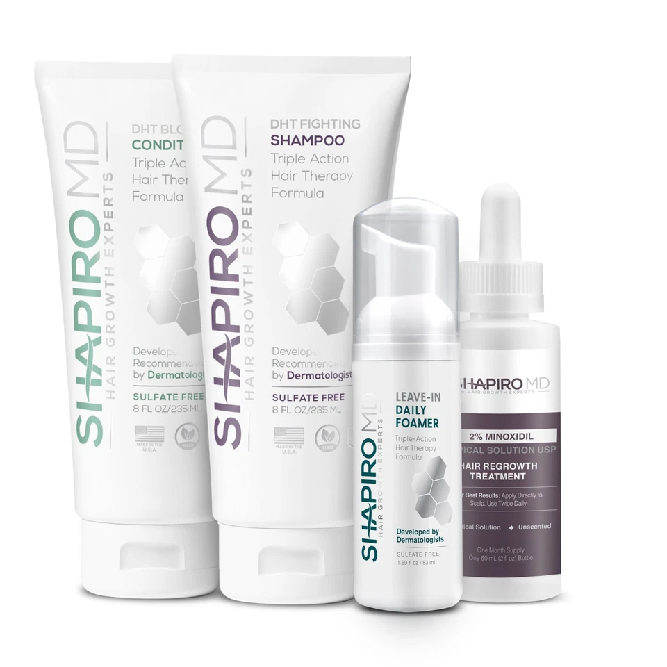 Kit de regeneración del cabello para mujer: champú, acondicionador, 2% minoxidil, espuma sin enjuague Foto 1 de 4