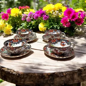 4 Spode Copeland Imari Tea Cups And Saucers England 1880s Pattern 196 - Picture 1 of 24