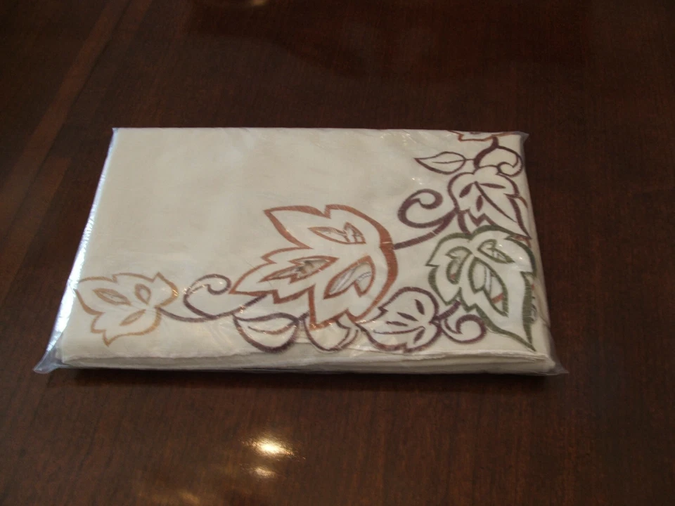 NWT 102" SIZE PENNY'S CHRIS MADDEN IVORY WITH LEAVES TABLECLOTH - NEW IN PKG! - Image 1 of 1
