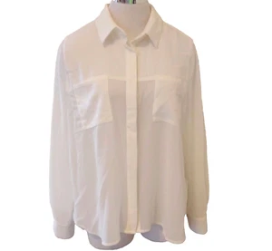 Minkpink Blouse Top Women's Medium Sheer Long Sleeve 2 Pocket Button Front New - Picture 1 of 5