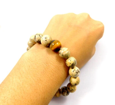 100 % Natürlicher Dendrit Opal/Tigerauge Edelstein Armband 8 mm Runde Perlen ... - Bild 1 von 4