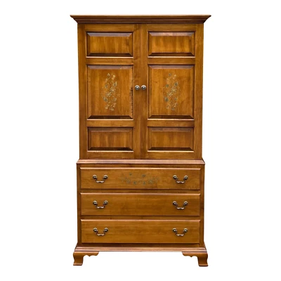 Vintage L Hitchcock Traditional Stenciled Harvest Maple 5 Drawer Bedroom Armoire - Image 1 of 4