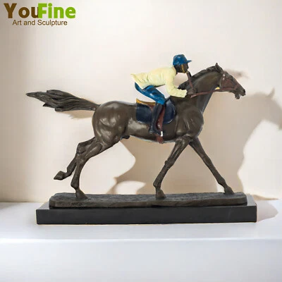 Jockey Ridding Horse Bronze Statue Racing Equine Sculpture For Art Decor Gifts - Image 1 of 4