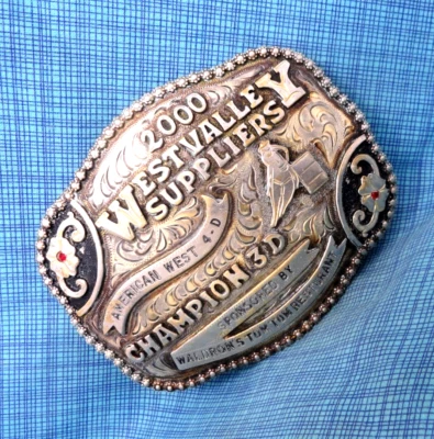 Barrel Racing Champion 2000 trofeo 3D hebilla cinturón rodeo vaquera Tres Ríos. NOX942 Foto 1 de 4