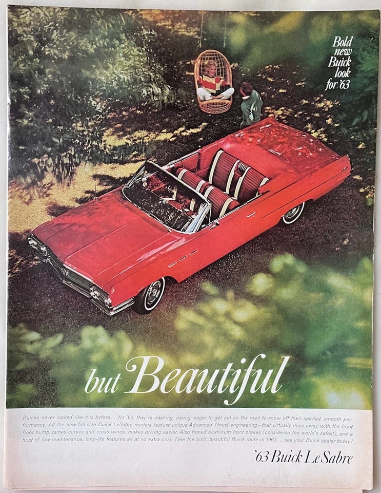 1962 magazine ad for Buick - Beautiful, red 1963 Buick LeSabre convertible - Image 1 of 1