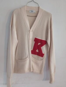 Vintage 1950s Letterman Sweater By New Era White Red-K Letter Wool Size 44 - Picture 1 of 11