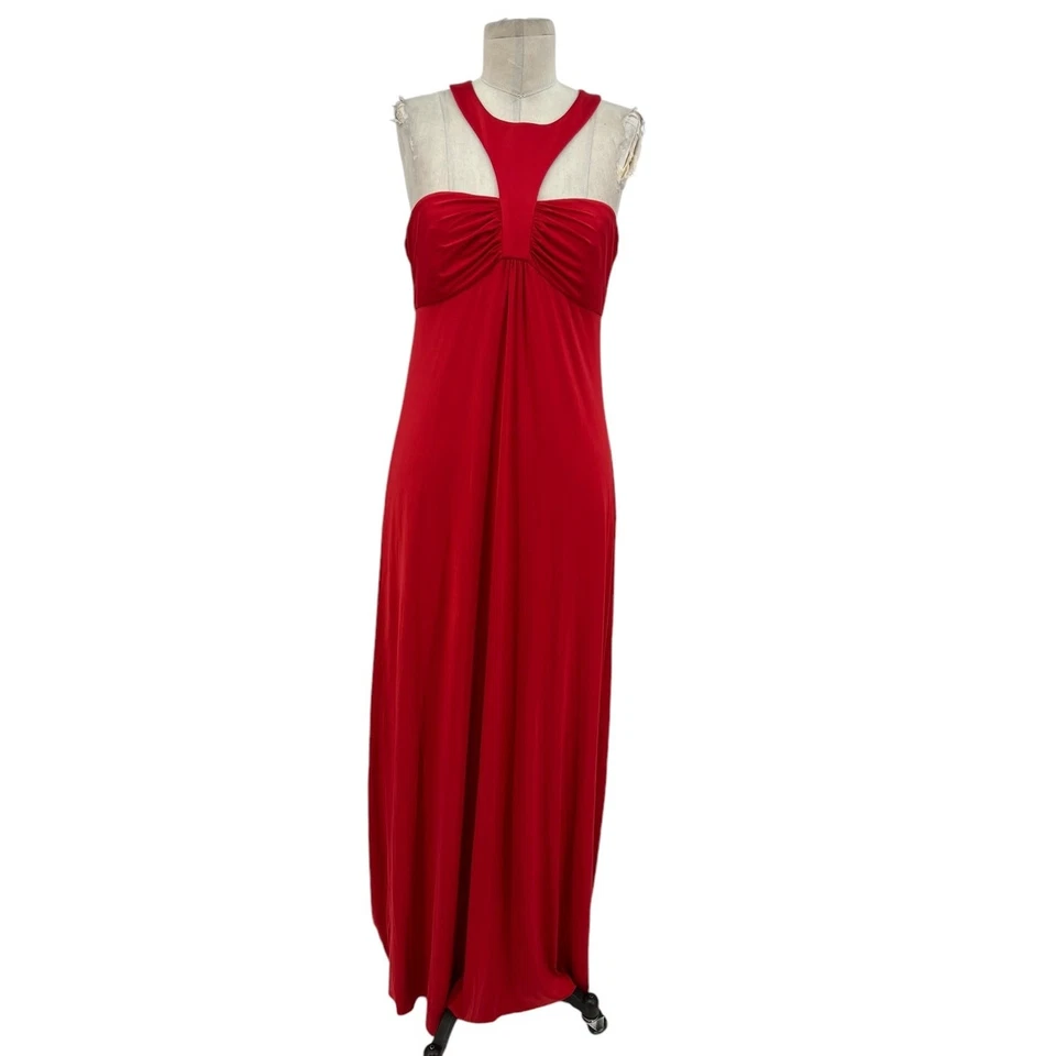 Nuevo con etiquetas Maxi Vestido Jay Godfrey Cuello Halter Jersey Rojo Espalda Corredora Talla 8 Foto 1 de 4