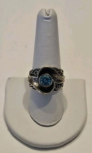 Or Paz Israel Blue Topaz Wave Sterling Silver 925 Size 9 6Grams  - Picture 1 of 12