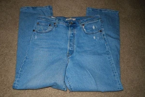 Levis Jeans Blue Ribcage Straight Ankle Button Light Distressed Women 32" x 29" - Picture 1 of 4