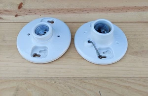 Set of 2 Vintage NOS Porcelain Light Fixture Sockets Pull Cord Chain - Picture 1 of 6
