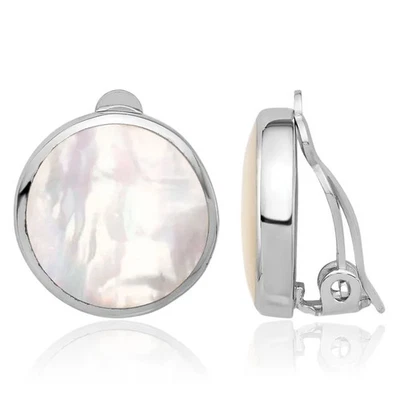925 Sterling Silver Mother of Pearl Round Non Pierced Clip On Earrings - Image 1 of 4