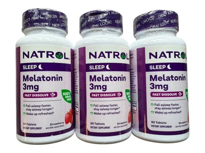 Lote de 3 Natrol Melatonina 3 mg Sueño Disolución Rápida - 3 x 90 unidades - Caducado 8/25 Foto 1 de 4